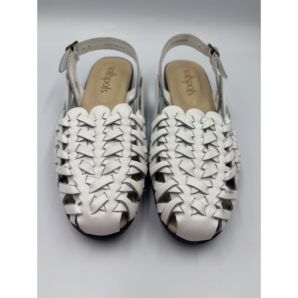 Softspots Womens White Leather Huarache Sandals Woven Slingback Flats Size 9 N